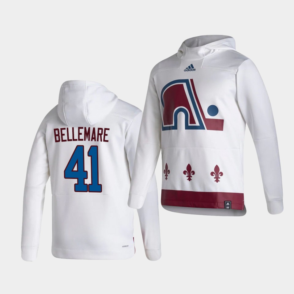 Men Colorado Avalanche #41 Bellemare White NHL 2021 Adidas Pullover Hoodie Jersey->colorado avalanche->NHL Jersey